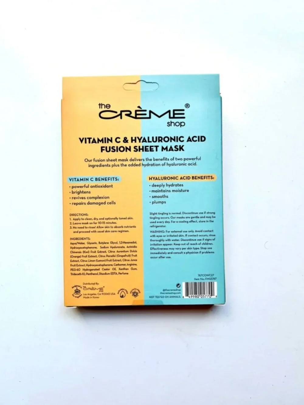 The Crème Shop Vitamin C & Hyaluronic Acid Fusion Sheet Mask Set of 5